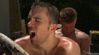 Tony drops Dylan into a wheelbarrow ravages his tight hole