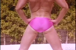 Vintage clip of John Pruitt exercising showering